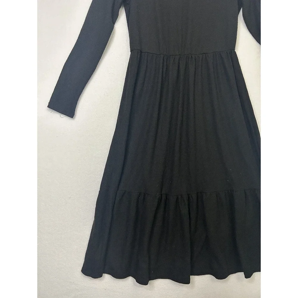Ophelia Roe Tiered Black Dress Size Medium Casual Long Sleeve Peasant Mock Neck - Picture 3 of 6